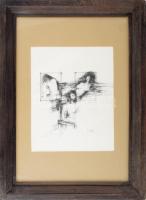 MS jelzéssel, magyar művész, XX. sz. vége: Aktok. Tus, toll, papír. 30x23,5 cm. Üvegezett fakeretben