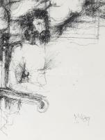 MS jelzéssel, magyar művész, XX. sz. vége: Aktok. Tus, toll, papír. 30x23,5 cm. Üvegezett fakeretben