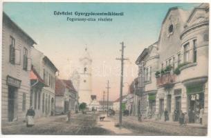 1914 Gyergyószentmiklós, Gheorgheni; Fogarassy utca, Szőcs L. Albert üzlete. Burján és Székely kiadása / street view, shops (fl)