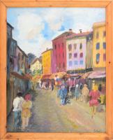 Olvashatatlan jelzéssel: Színes forgatag. Olaj, farost, sérült. 56,5x45 cm. Fakeretben.