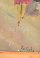 Olvashatatlan jelzéssel: Színes forgatag. Olaj, farost, sérült. 56,5x45 cm. Fakeretben