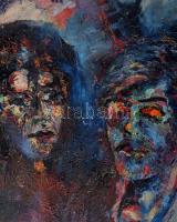 Jelzés nélkül: Színes páros. Olaj, farost, sérült. 97,5x70 cm