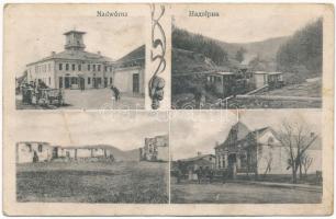 1916 Nadvirna, Nadwirna, Nadwórna; ul. Stanislawowska, Ratusz, Ruiny zamku. Nakladem J. Orenstein / street, town hall, castle ruins, industrial railway, locomotive, train. Art Nouveau (fa)