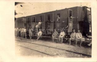 1917 Kulykiv, Kulików (Lviv, Lemberg, Lwów); WWI German military, soldiers at the railway station, train. photo