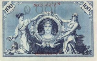 Német Birodalom / Császárság 1908. 100M (5x) piros bélyegzős variáns, közte egymás utáni sorszámokka...