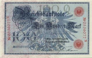 Német Birodalom / Császárság 1908. 100M (5x) piros bélyegzős variáns, közte egymás utáni sorszámokka...