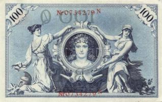 Német Birodalom / Császárság 1908. 100M (4x) piros bélyegzős variáns közeli sorszámokkal T:II+ (alig...