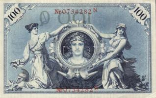 Német Birodalom / Császárság 1908. 100M (4x) piros bélyegzős variáns közeli sorszámokkal T:II+ (alig...