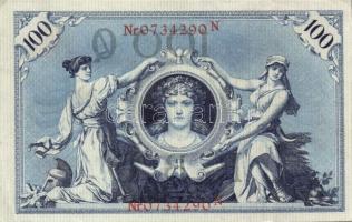 Német Birodalom / Császárság 1908. 100M (4x) piros bélyegzős variáns közeli sorszámokkal T:II+ (alig...