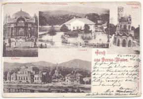 1898 (Vorläufer) Vatra Dornei, Dornavátra, Bad Dorna-Watra (Bukovina, Bucovina, Bukowina); Musikpavillon, Curhaus, Curhotel, Falkenhayn-Quelle, Pfarrhaus überschwemmt / music pavilion, spa and hotel, well, flooded rectory (tiny tears)