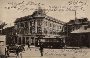 Nagyvárad Hotel and Spa Rimanoczy with the shop of Dénes Graf and tram (EK)