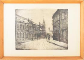 Élesdy István (1912-1987): Budavári utcarészlet. Rézkarc, papír, jelzett, üvegezett fakeretben, 28x3...