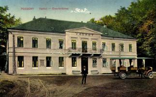 1913 Pozsony, Pressburg, Bratislava; Vaskutacska, Ferdinánd király vasfürdő, korai trolibusz. Kiadja Raab Mihály / Eisenbrünnel (Eisenbründl) / spa, early trolley bus (szakadás / tear)