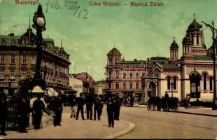 1906 Bucharest, Bukarest, Bucuresti, Bucuresci; Calea Victoriei, Biserica Zlatari / street, church, shops