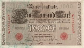 Német Birodalom / Császárság 1910. 1000M (3x) háború utáni nyomat piros bélyegzővel, közte közeli so...