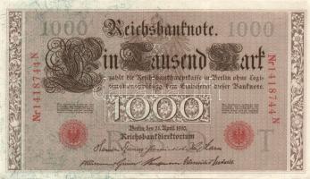 Német Birodalom / Császárság 1910. 1000M (3x) háború utáni nyomat piros bélyegzővel, közte közeli so...