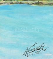 Kovács Ernő (1940-): Esztergom (A Duna felől). Olaj, farost. jelezve jobbra lent, hátoldalán autográ...