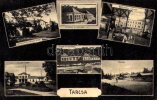 1912 Tarcsa, Tarcsafürdő, Bad Tatzmannsdorf; Gógyudvar és Hidegvíz intézet, éttermek és kávéház, Batthyany szálloda, olvasó terem, Sétatér és éttermek. Kiadja Hönigmann Jakob / spa, bath, restaurants and café, hotel, reading hall, square