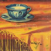 Olvashatatlan jelzéssel: Csendélet. Olaj, vászon. Sérült. 79×59,5 cm