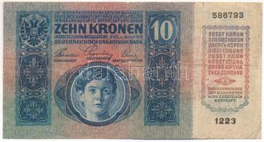 1915. 10K "1223 586793" piros "MAGYARORSZÁG" felülbélyegzéssel T:F,VG kis szakad...