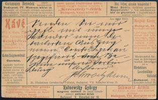 1901 Eddig nem ismert 23. sorozatszámú 4f díjjegyes Hírdetéses levelezőlap 1f díjkiegészítéssel Bajorországba. (Az ismert sorozatszámok katalógus értéke 120.000)