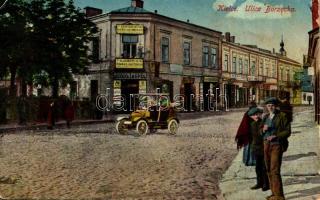 1918 Kielce, Ulica Borzecka (dzisiejsza Bodzentynska), Klasowe prywatne gimnazjum zenskie / street view, shops, girls school, automobile + tábori posta (EK)