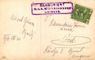 1916 Ljubljana, Laibach; Sodnijski trg / square, castle, advertising column + "ZENSURIERT K.u.k...