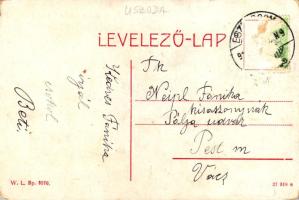 Esztergom, Dunai részlet a csavargőzös állomással, uszoda, gőzhajó. W.L. Bp. 3570. (EM)