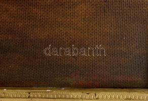 G Horváth jelzéssel (Horváth G. Andor?): Táj alakkal. Olaj, farost. Dekoratív, kissé sérült fakeretb...