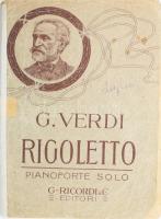 cca 1890-1910 Giuseppe Verdi: Rigoletto. Melodramma in tre atti di Francesco Maria Piave. Milano, é.n., G. Ricordi &amp; C., 2 sztl. lev.+ 103+(9) p. Kiadói papírkötés, sérült, hiányos borítóval, a gerincen ragasztott, szétváló fűzéssel, több lap kijár.