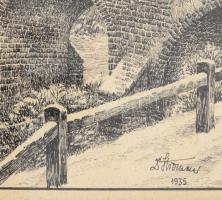 Olvashatatlan (Strommer?) jelzéssel. Processzió, 1935. Tus, papír. Üvegezett, dekoratív, kissé sérül...