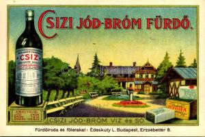 1930 Csíz, Csízfürdő, Kúpele Cíz; Jodové Lázne Cíz, Cízská Jodová Voda a Soli / Csízi Jód-bróm-fürdő, forrásvíz és só reklámlap / Iodine-bromine spa advertisement