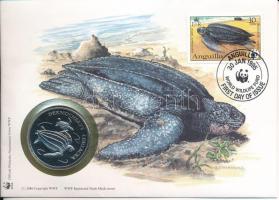 Anguilla DN (1991) "A Világ Vadvédelmi Alap (WWF) 30. évfordulója - Dermochelys Coriacea (Kérgesteknős)" kétoldalas fém emlékérem érmés borítékban, bélyeggel és bélyegzéssel, német nyelvű ismertetővel T:PP  Anguilla ND (1991) "30th Anniversary of the World Wildlife Fund - Dermochelys Coriacea" two-sided metal commemorative medallion in envelope with stamp and cancellation, with German description C:PP