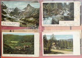 FELVIDÉK - 32 db RÉGI felvidéki képeslap albumban, sok Tátrai lappal, Feitzinger kiadások és hosszú ...