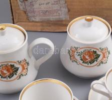 Orosz porcelán teás készlet, jelzett, eredeti dobozában, hiánnyal