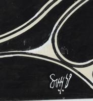 Olvashatatlan jelzéssel (erdélyi magyar művész?): Vonagló vonalak. Tus, fedőfehér, papír. Üvegezett ...