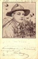 1926 Cserkész művészlap. Kiadja A Magyar Cserkészszövetség kiadóvállalta / Hungarian boy scout art postcard s: Márton L. (EB)