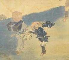 Jelzés nélkül, távol-keleti alkotó, feltehetően XIX. sz. vége/XX. sz. eleje: Jelenet tájban. Akvarel...