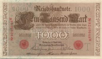 Német Birodalom / Császárság 1910. 1000M (3x) háború utáni nyomat piros bélyegzővel, zöld fázercsíkk...