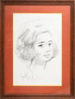 Olvashatatlan jelzéssel: Hölgy portréja. Ceruza, papír. 48x32,5 cm. Dekoratív, üvegezett fakeretben