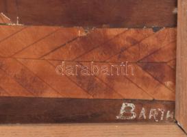 Barth jelzéssel: Női akt. Fa intarzia. Sérült. 42x50 cm. Fakeretben