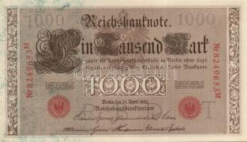 Német Birodalom / Császárság 1910. 1000M (4x) háború utáni nyomat piros bélyegzővel, zöld fázercsíkk...