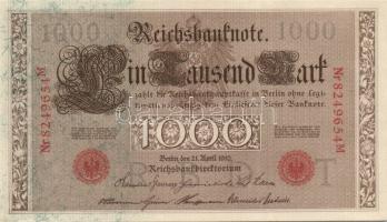 Német Birodalom / Császárság 1910. 1000M (4x) háború utáni nyomat piros bélyegzővel, zöld fázercsíkk...