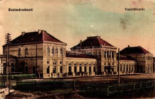 1916 Szatmárnémeti, Satu Mare; vasútállomás. Vasúti levelezőlapárusítás 3103. / railway station (Rb)