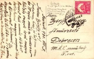 1930 Szolnok, Pajtás csónak a cserkész kikötő a Tiszán, háttérben a zsinagóga. photo