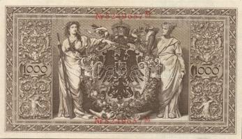 Német Birodalom / Császárság 1910. 1000M (5x) háború utáni nyomat piros bélyegzővel, zöld fázercsíkk...