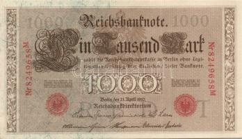 Német Birodalom / Császárság 1910. 1000M (5x) háború utáni nyomat piros bélyegzővel, zöld fázercsíkk...