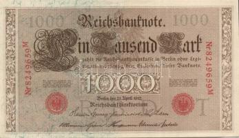 Német Birodalom / Császárság 1910. 1000M (5x) háború utáni nyomat piros bélyegzővel, zöld fázercsíkk...