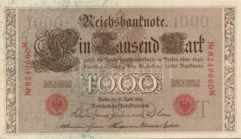 Német Birodalom / Császárság 1910. 1000M (5x) háború utáni nyomat piros bélyegzővel, zöld fázercsíkk...