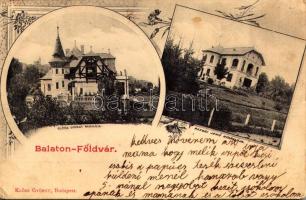 1902 Balatonföldvár, Klösz György és Rákosi Jenő nyaralója. Klösz György saját kiadása, Art Nouveau, floral (EK)